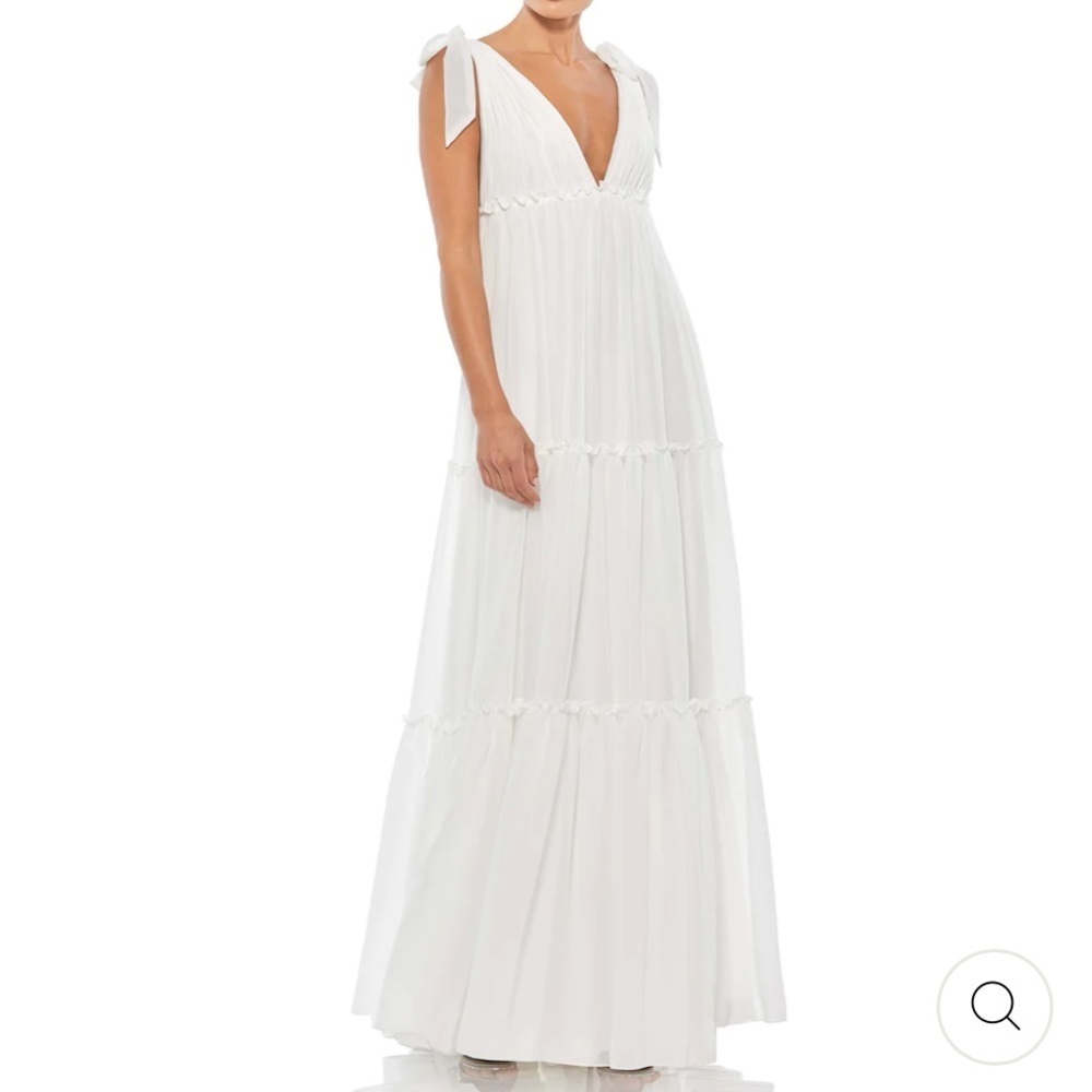 IEENA for Mac Duggal Tiered V Neck Plunging Maxi Dress